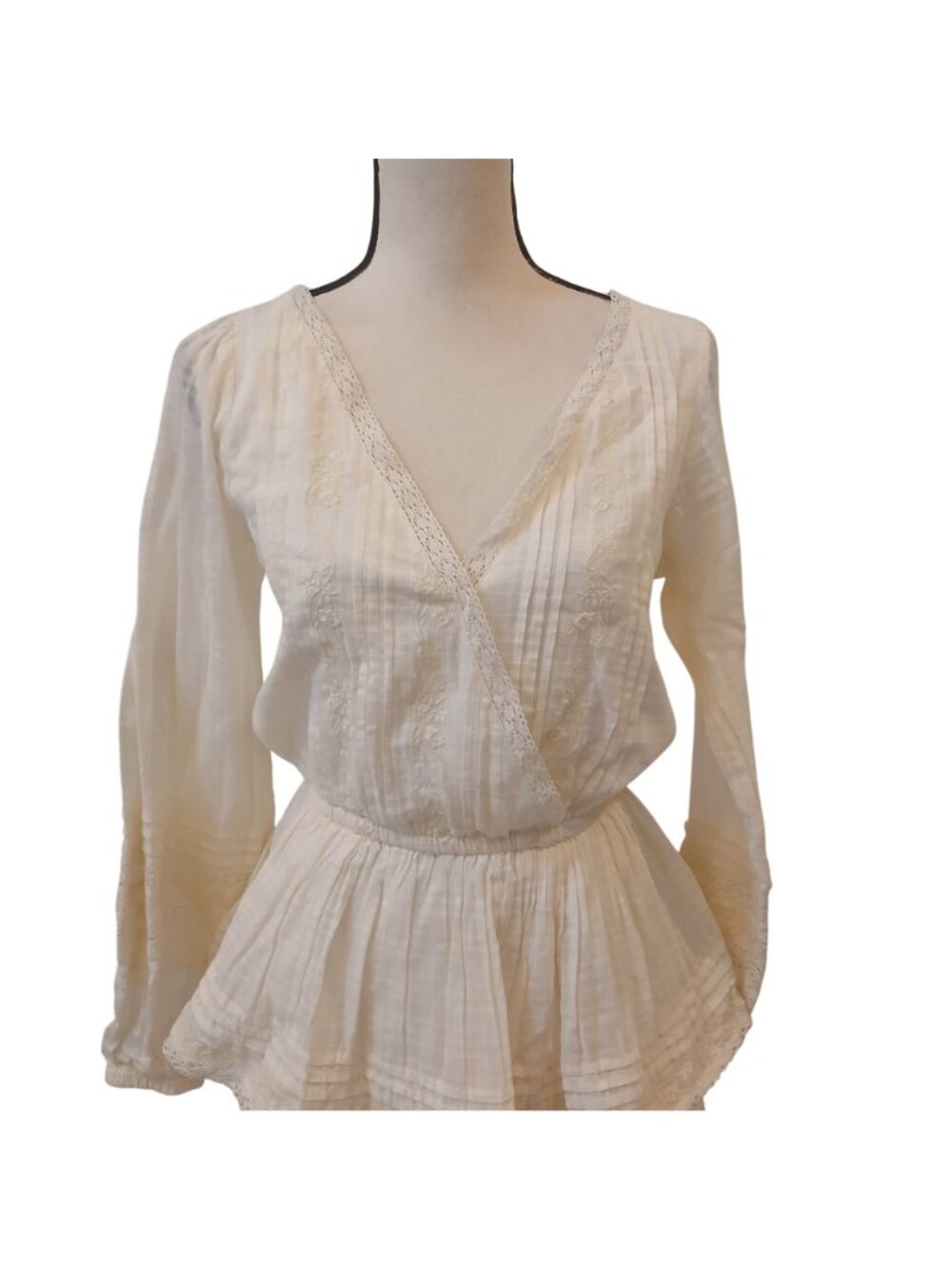 American Eagle Cream Small Long Sleeve Tiered Ruffle Dress Cowgirl w/ Lace #L-66 - Picture 6 of 9